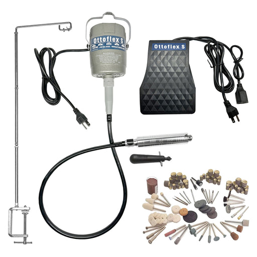 Ottoflex S Flex Shaft Kit with #30 Handpiece, Foot Control, AK21 Kit-88 Piece Bits & Hanger - Otto Frei