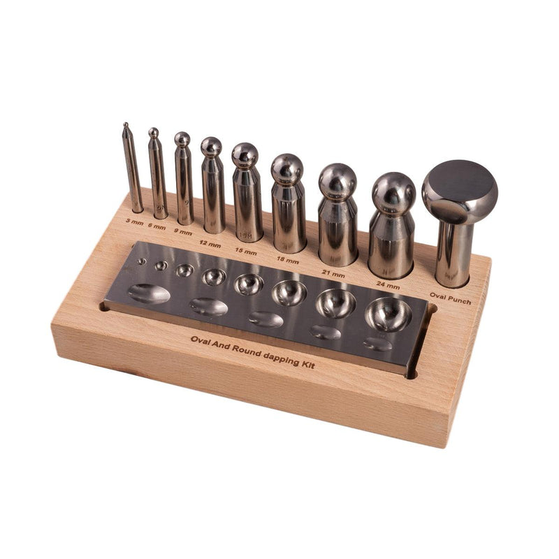 Oval and Round Dapping Set of 9 on Wood Block - Otto Frei