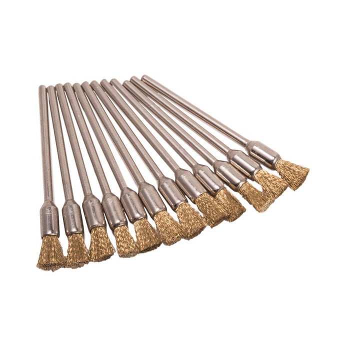Pack-12 Brass 1/4" Trim End Brushes-3/16" Diameter Crimped Wire Mounted on 3/32" Shanks - Otto Frei