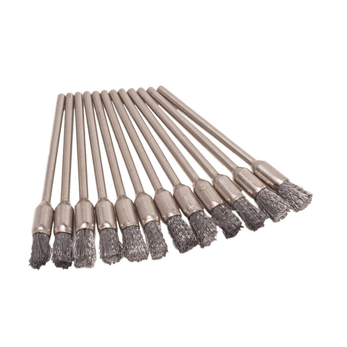 Pack-12 Steel 1/4" Trim End Brushes-3/16" Diameter Crimped Wire Mounted on 3/32" Shanks - Otto Frei