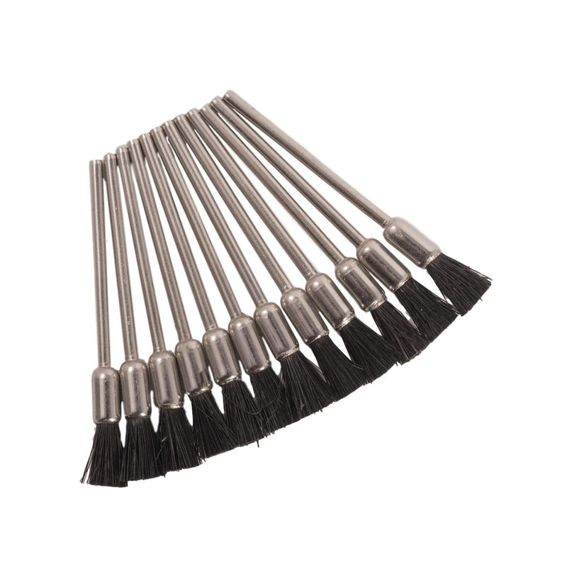 Pack-12 Stiff 3/8" Natural Bristle End Brushes-Mounted on 3/32" Shanks - Otto Frei