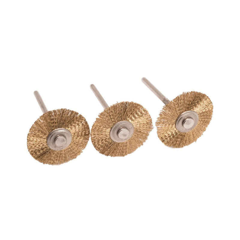 Pack-3 Brass 1" Wire Brushes-Crimped .005" Single Row Mounted On 3/32" Shanks - Otto Frei