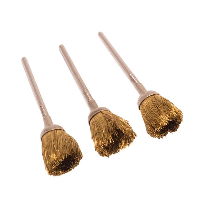 Pack-3 Brass 1/2" Trim Cup Brushes-Straight .0035" Mounted on 3/32" Shanks - Otto Frei