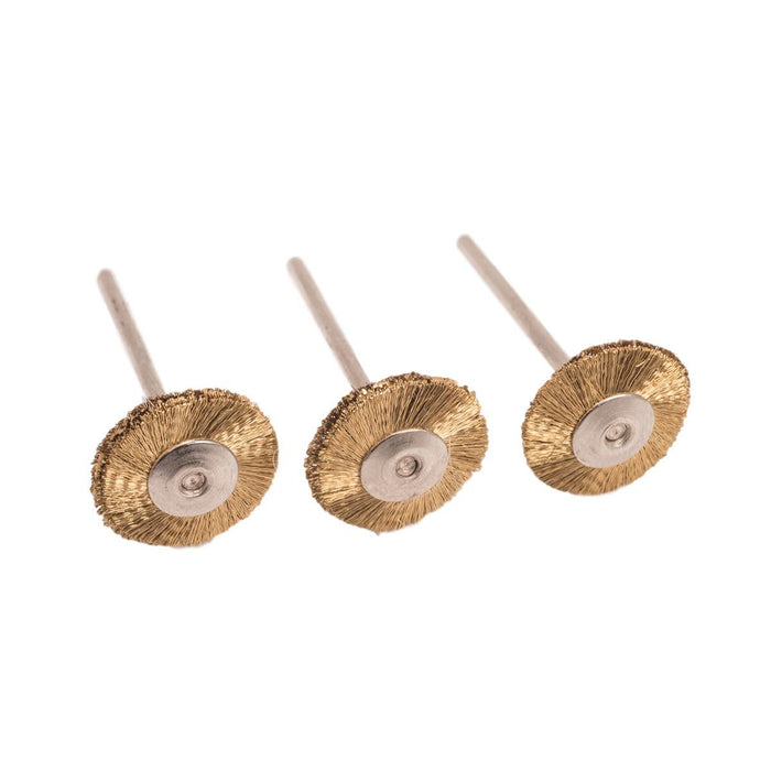 Pack-3 Brass 3/4" Wire Brushes-Crimped .005" Double Row Mounted on 3/32" Shanks - Otto Frei