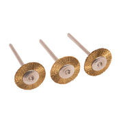 Pack-3 Brass 3/4" Wire Brushes-Crimped .005" Single Row Mounted On 3/32" Shanks - Otto Frei