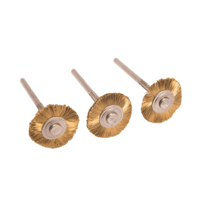 Pack-3 Brass 3/4" Wire Brushes-Straight .0035" Single Row-Mounted On 3/32" Shanks - Otto Frei