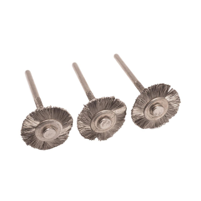 Pack-3 Steel 3/4" Bristle Brushes-Straight .0035" Single Row Mounted On 3/32" Shanks - Otto Frei
