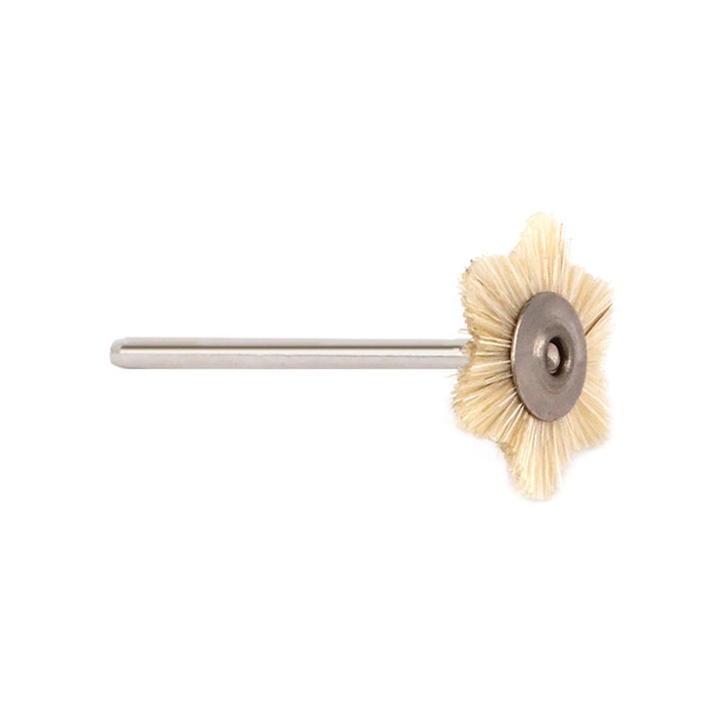 Pack of 12-White Horse Hair Medium Stiff Wheel Star Brush-22mm Mounted on 3/32" Shank - Otto Frei