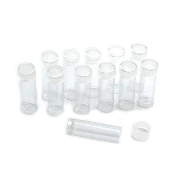 Packs of 12- Plastic Bottles with Lids-1-1/2" Long x 1/2" Diameter - Otto Frei