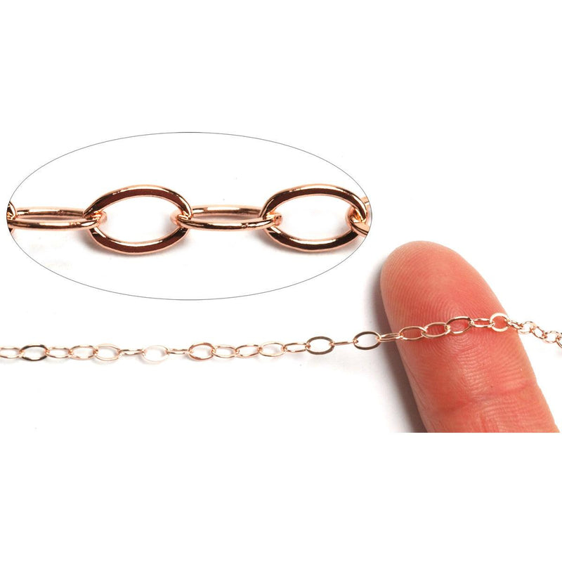 Pink Gold Filled Oval Flat Cable Chain 3.0mm x 4.0mm - 5 Ft. - Otto Frei