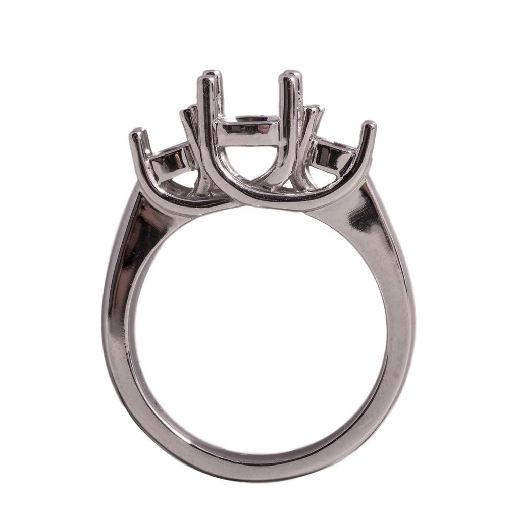 Platinum 3-Stone Criss-Cross Ring Mountings-Round 6.5mm Center Stone with  Two- 5mm Round Sides
