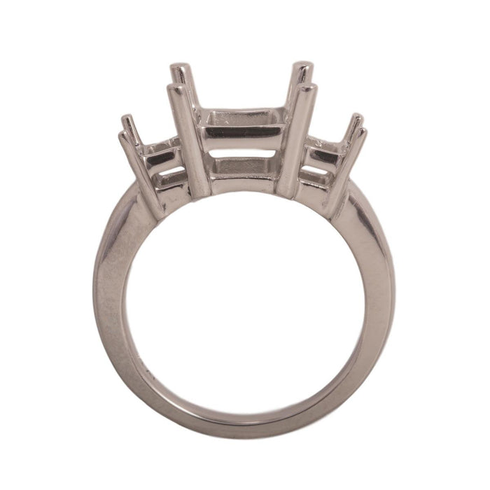 Platinum 3-Stone Square Ring Mounting-Square 6.5mm Center Stone with Two-4mm Square Sides - Otto Frei