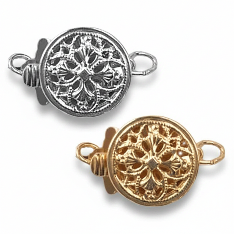 Sterling Silver & Yellow Gold Fill Filigree Clasp 9.2x10.9mm Round One Strand - Pack of 3