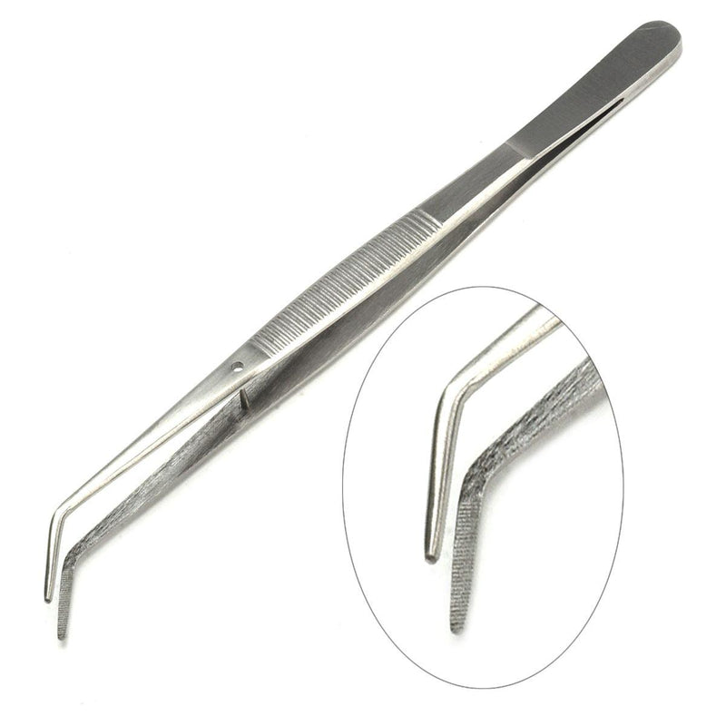 Sharp Curved Tip Nickel Plated Steel Soldering Tweezers - Otto Frei