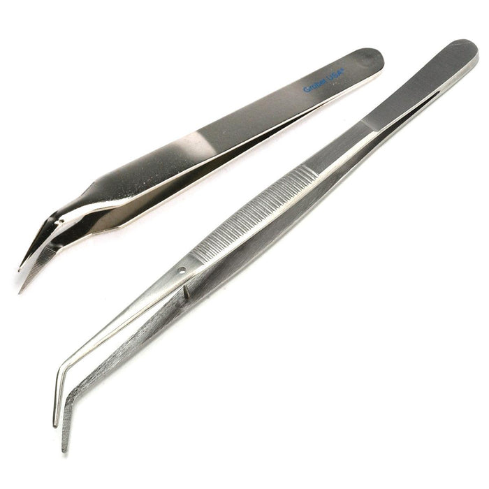 Sharp Curved Tip Nickel Plated Steel Soldering Tweezers - Otto Frei