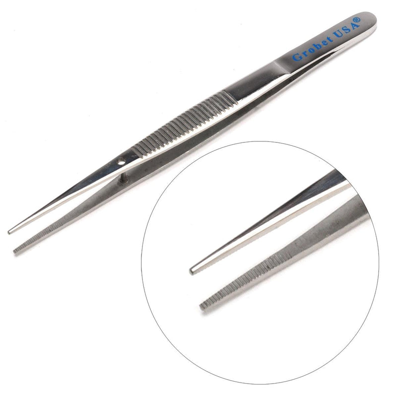 Sharp Serrated Tip Nickel Plated Steel Tweezers With Guide Pin - Otto Frei