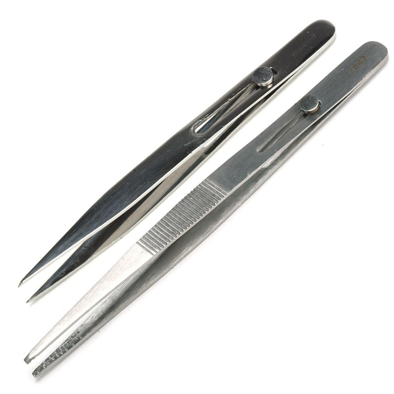 Slidelock Sharp/Smooth or Round/Serrated Tip Soldering Tweezers - Otto Frei