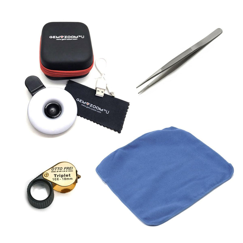 Special Gem-Zoom U 10X Macro Lens for Cell Phone Images Package With Free Loupe, Tweezer and Polishing Cloth - Otto Frei