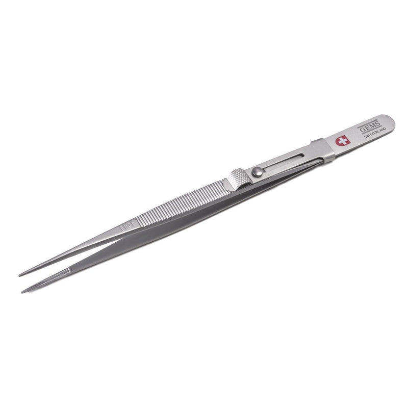 Stainless Steel Matte Finished Swiss Made Diamond Locking Tweezers-Grooved Medium Tips - Otto Frei