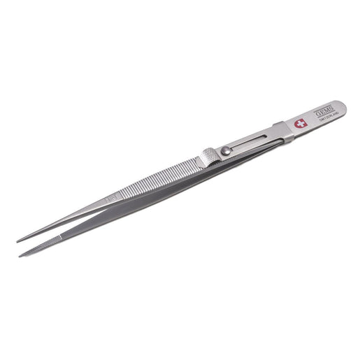 Stainless Steel Matte Finished Swiss Made Diamond Locking Tweezers-Grooved Medium Tips - Otto Frei