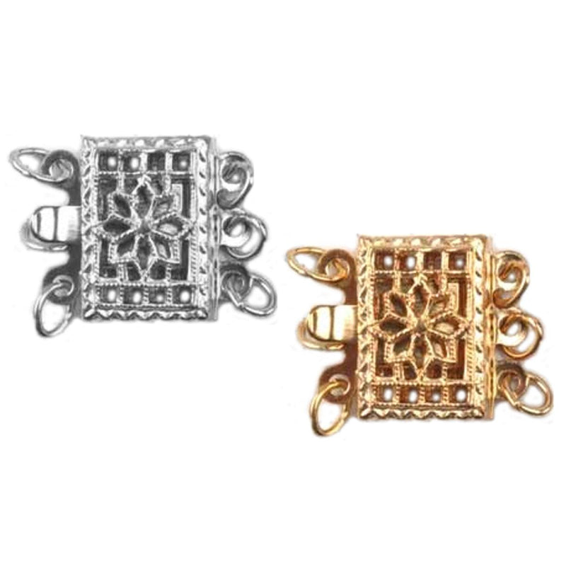 Sterling Silver & Yellow Gold Fill 3-Strand Filigree Clasp 9.2mm x10.9mm- Pack of 3 - Otto Frei