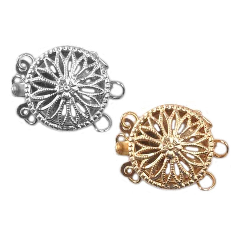 Sterling Silver & Yellow Gold Fill 3-Strand Round Filigree Clasp 12.3x15.0mm - Otto Frei