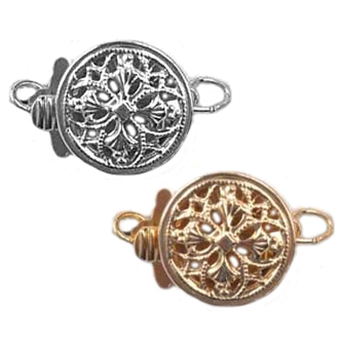 Sterling Silver & Yellow Gold Fill Filigree Clasp 9.2x10.9mm Round One Strand - Pack of 3 - Otto Frei