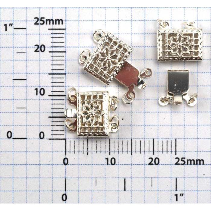 Sterling Silver & Yellow Gold Filled 2-Strand Filigree Clasp 10.3 x 11.6mm  - Pack of 3 - Otto Frei