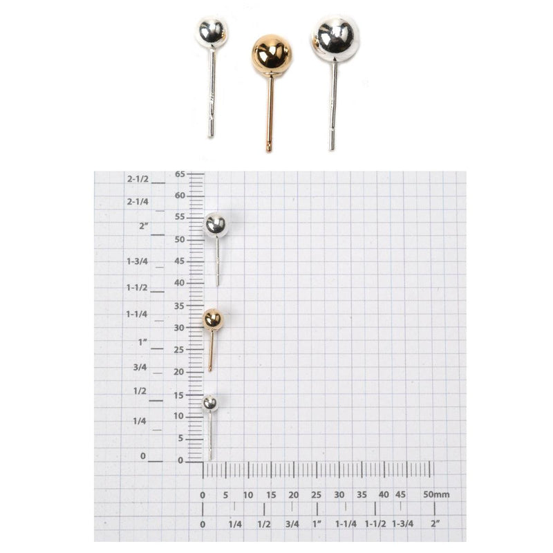 Sterling Silver & Yellow Gold Filled Ball Post Earrings-4mm 5mm & 6mm - Packs of 6 - Otto Frei