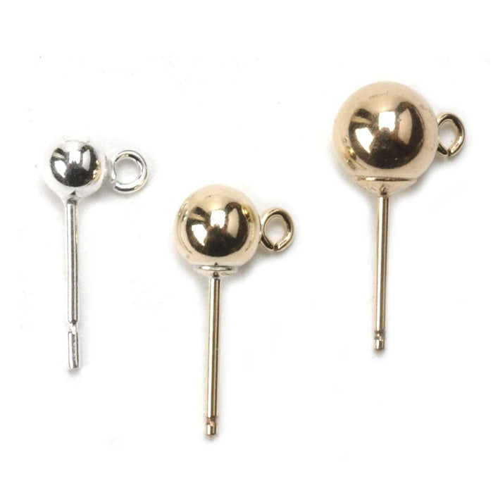 Sterling Silver & Yellow Gold Filled Ball Post Earrings with Jump Rings -4mm, 5mm & 6mm- Packs of 6 - Otto Frei