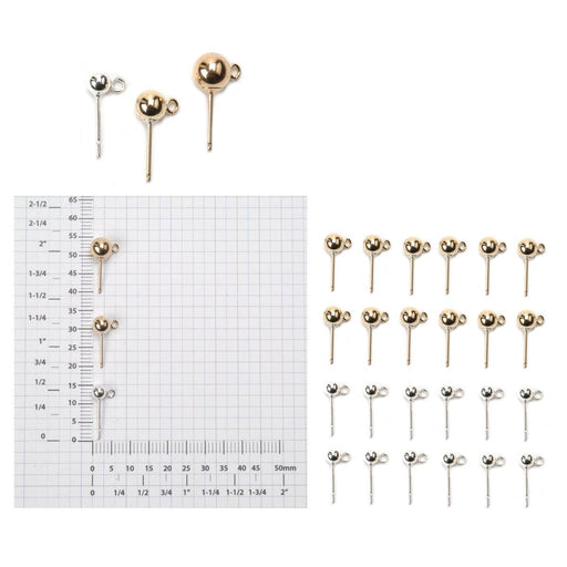 Sterling Silver & Yellow Gold Filled Ball Post Earrings with Jump Rings -4mm, 5mm & 6mm- Packs of 6 - Otto Frei
