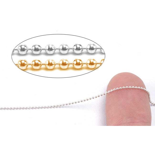 Sterling Silver & Yellow Gold Filled Bead Chain 1.0mm-5 Ft. (60 Inch) Pack - Otto Frei