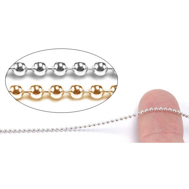 Sterling Silver & Yellow Gold Filled Bead Chain 1.5mm-5 Ft. (60") Pack - Otto Frei