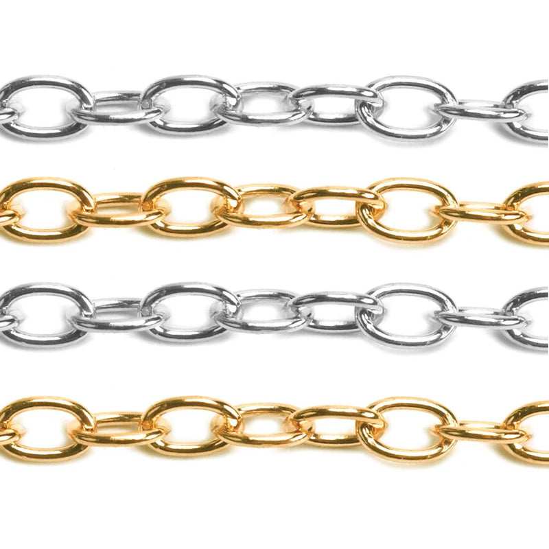 Sterling Silver & Yellow Gold Filled Cable Chain 2.3mm - 5 Ft. (60 Inch) Pack - Otto Frei