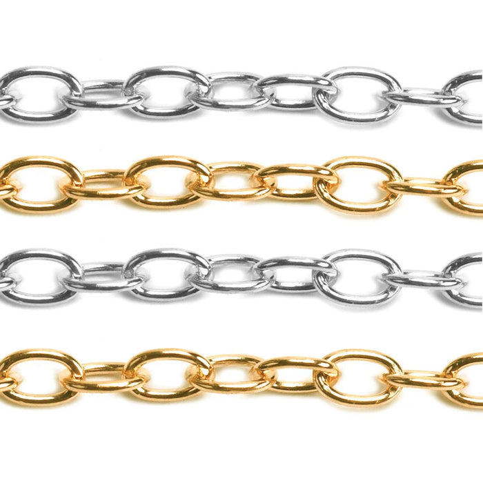 Sterling Silver & Yellow Gold Filled Cable Chain 2.3mm - 5 Ft. (60 Inch) Pack - Otto Frei