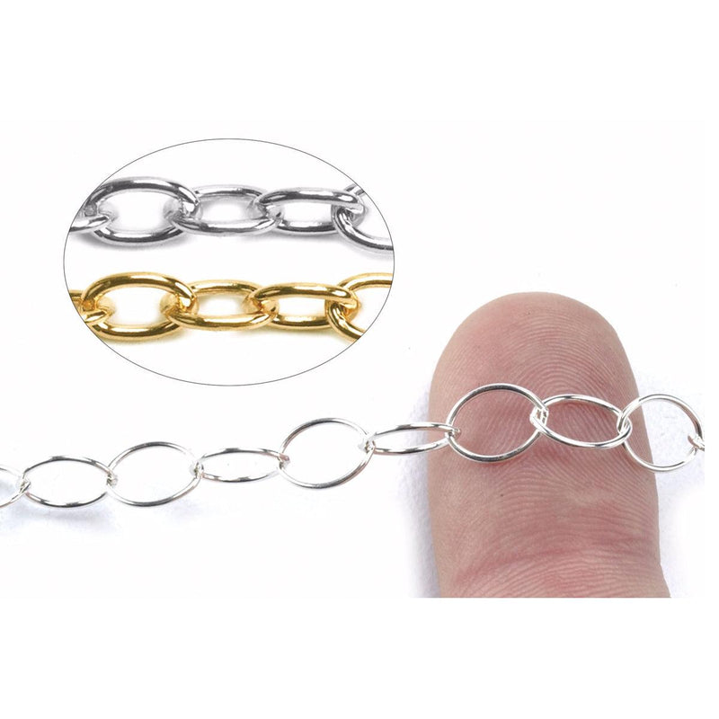 Sterling Silver & Yellow Gold Filled Cable Chain 5.3mm - 5 Ft. (60 Inch) Pack - Otto Frei