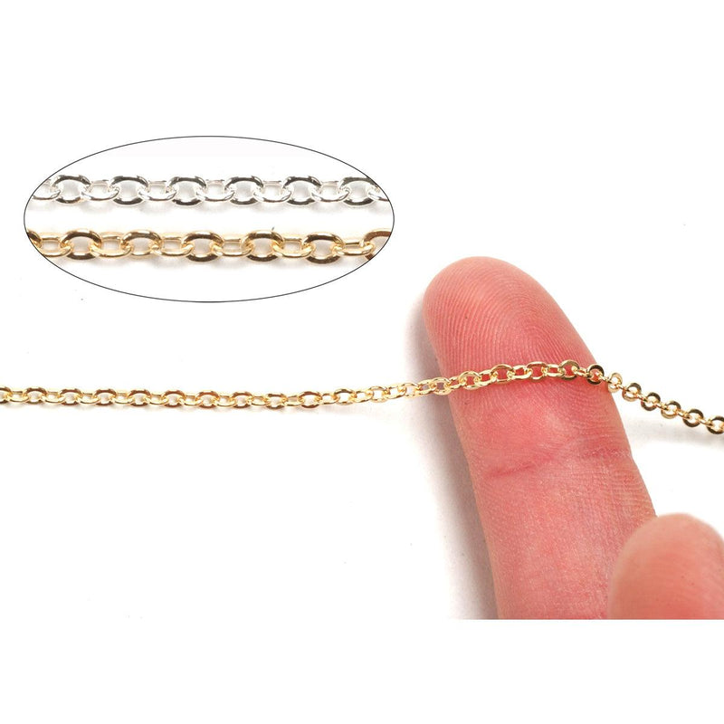 Sterling Silver & Yellow Gold Filled Cable Flat Chain 2.1mm - 5 Ft. (60 Inch) Pack - Otto Frei