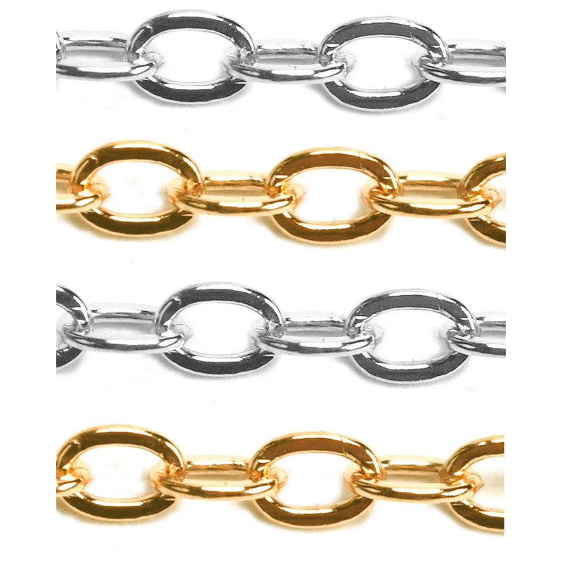 Sterling Silver & Yellow Gold Filled Cable Flat Chain 2.3mm - 5 Ft. (60 Inch) Pack - Otto Frei