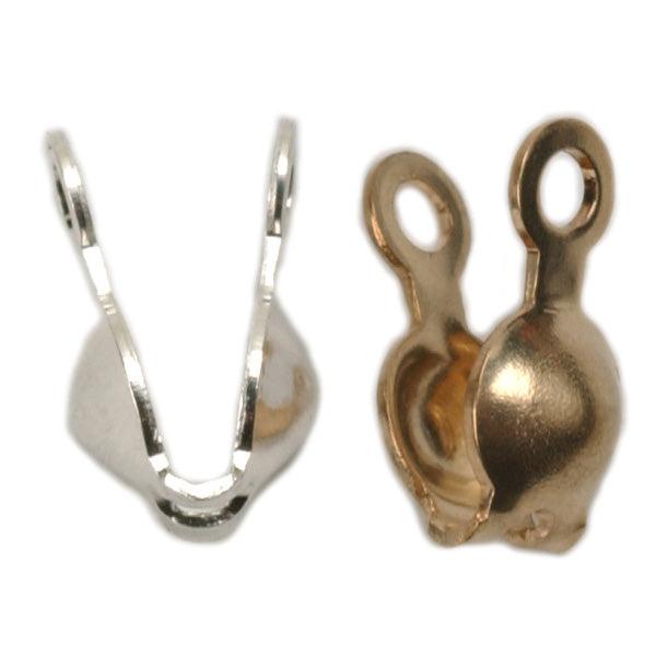 Sterling Silver & Yellow Gold Filled Clamshell Double Drop Bead Tips Medium - Packs of 12 - Otto Frei