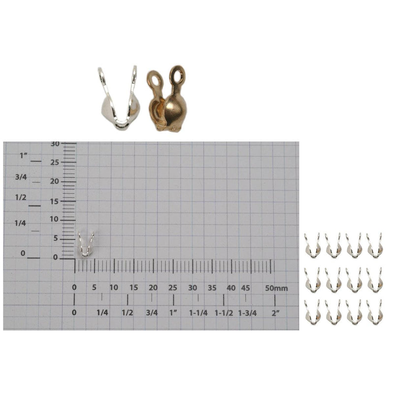 Sterling Silver & Yellow Gold Filled Clamshell Double Drop Bead Tips Medium - Packs of 12 - Otto Frei