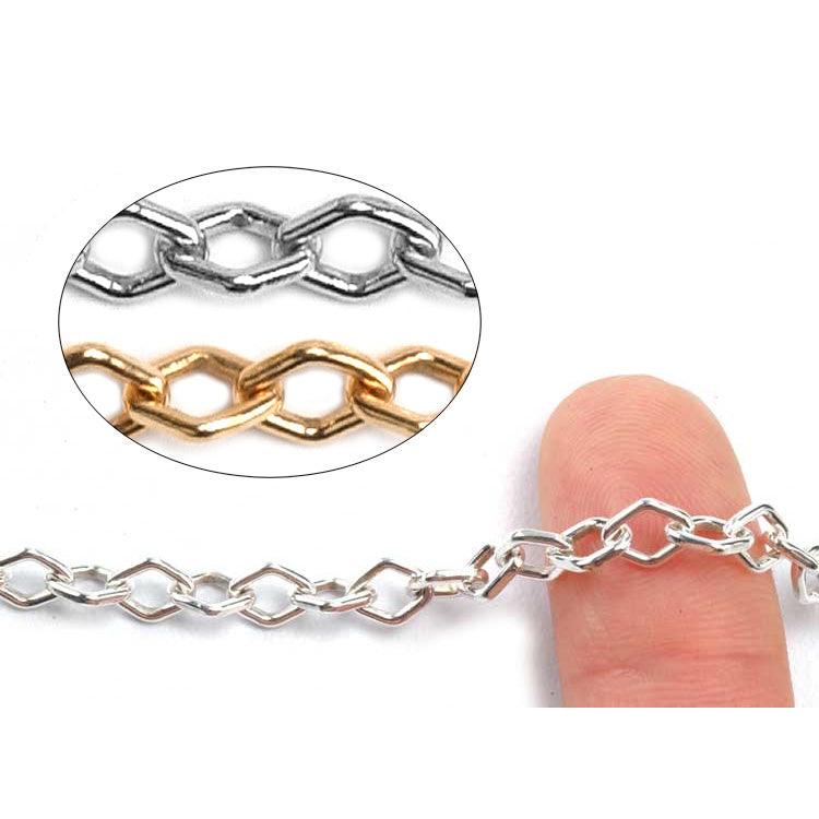 Sterling Silver & Yellow Gold Filled Diamond Shape Cable Chain 5.5mm - 5 Ft. (60 Inch) Pack - Otto Frei