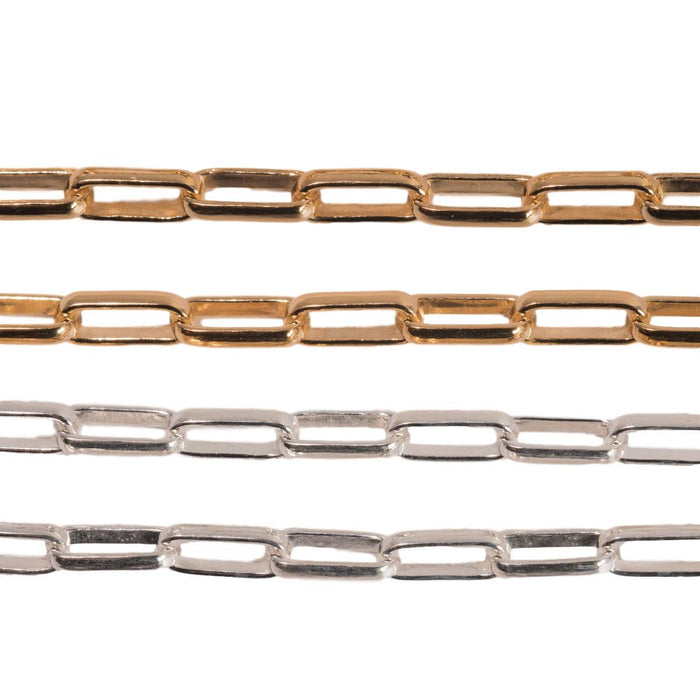 Sterling Silver & Yellow Gold Filled Elongated Belcher Chain 2.5mm -5 Ft. (60") Pack - Otto Frei