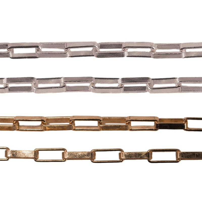 Sterling Silver & Yellow Gold Filled Elongated Box Chain 1.8mm -5 Ft. (60") Pack - Otto Frei