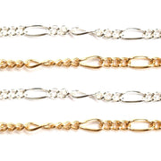 Sterling Silver & Yellow Gold Filled Figaro Curb Chain 1.5mm - 5 Ft. (60 Inch) Pack - Otto Frei