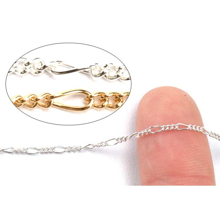 Sterling Silver & Yellow Gold Filled Figaro Curb Chain 1.5mm - 5 Ft. (60 Inch) Pack - Otto Frei