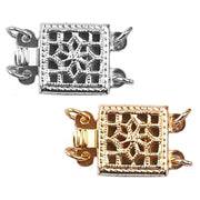 Sterling Silver & Yellow Gold Filled Filigree Clasp 8.3x13.0mm Two Strands - Pack of 3 - Otto Frei