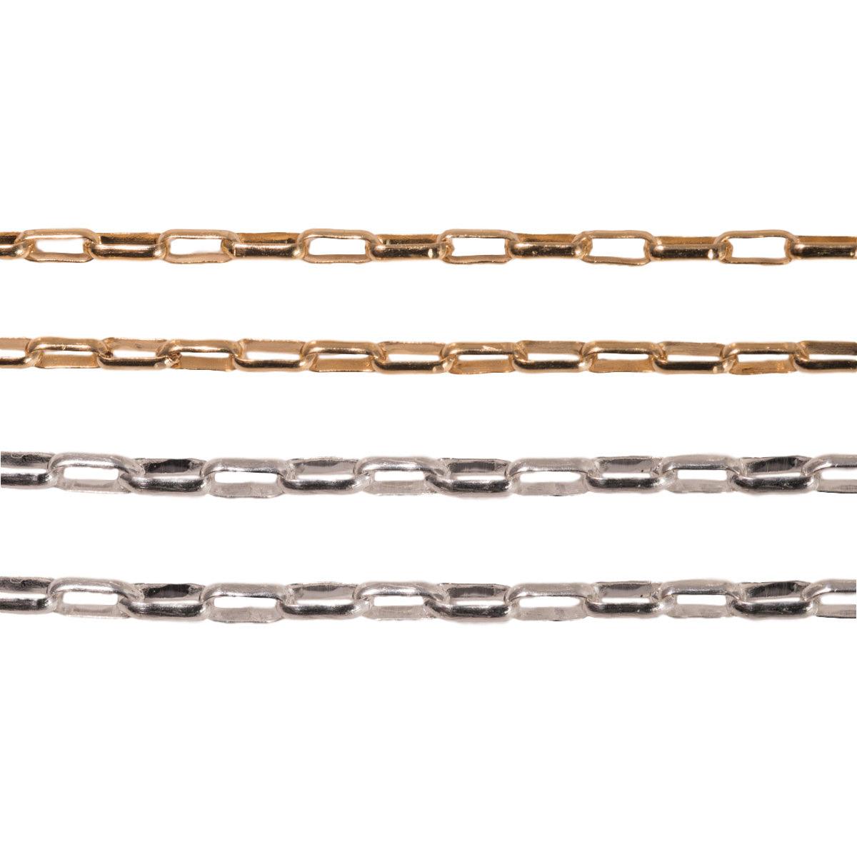 Flat Oval Rolo Chain 1.4 x 3.5 mm, 5 Ft. | Sterling & Gold Filled ...