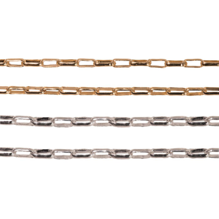 Sterling Silver & Yellow Gold Filled Flat Oval Rolo Chain 1.4 x 3.5 mm - 5 Ft. (60") Pack - Otto Frei