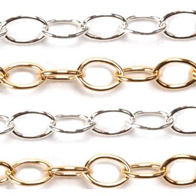 Sterling Silver & Yellow Gold Filled Open Oval Cable Chain 3mm x 4.0mm- 5 Ft. (60 Inch) Pack - Otto Frei