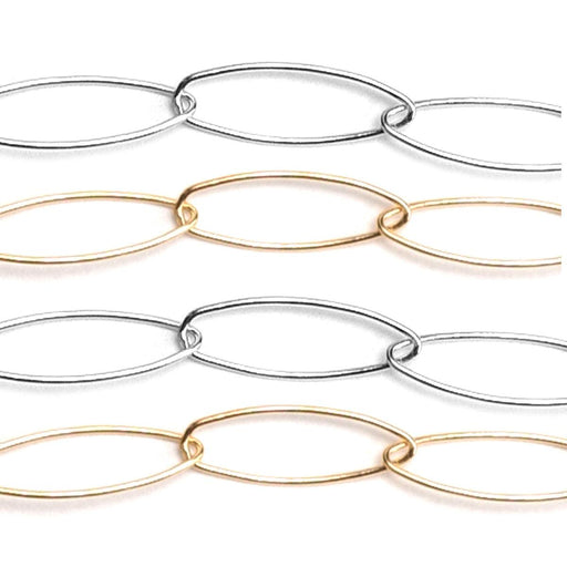 Sterling Silver & Yellow Gold Filled Oval Chain 17mm X 6mm - 5 Ft. (60 Inch) Pack - Otto Frei